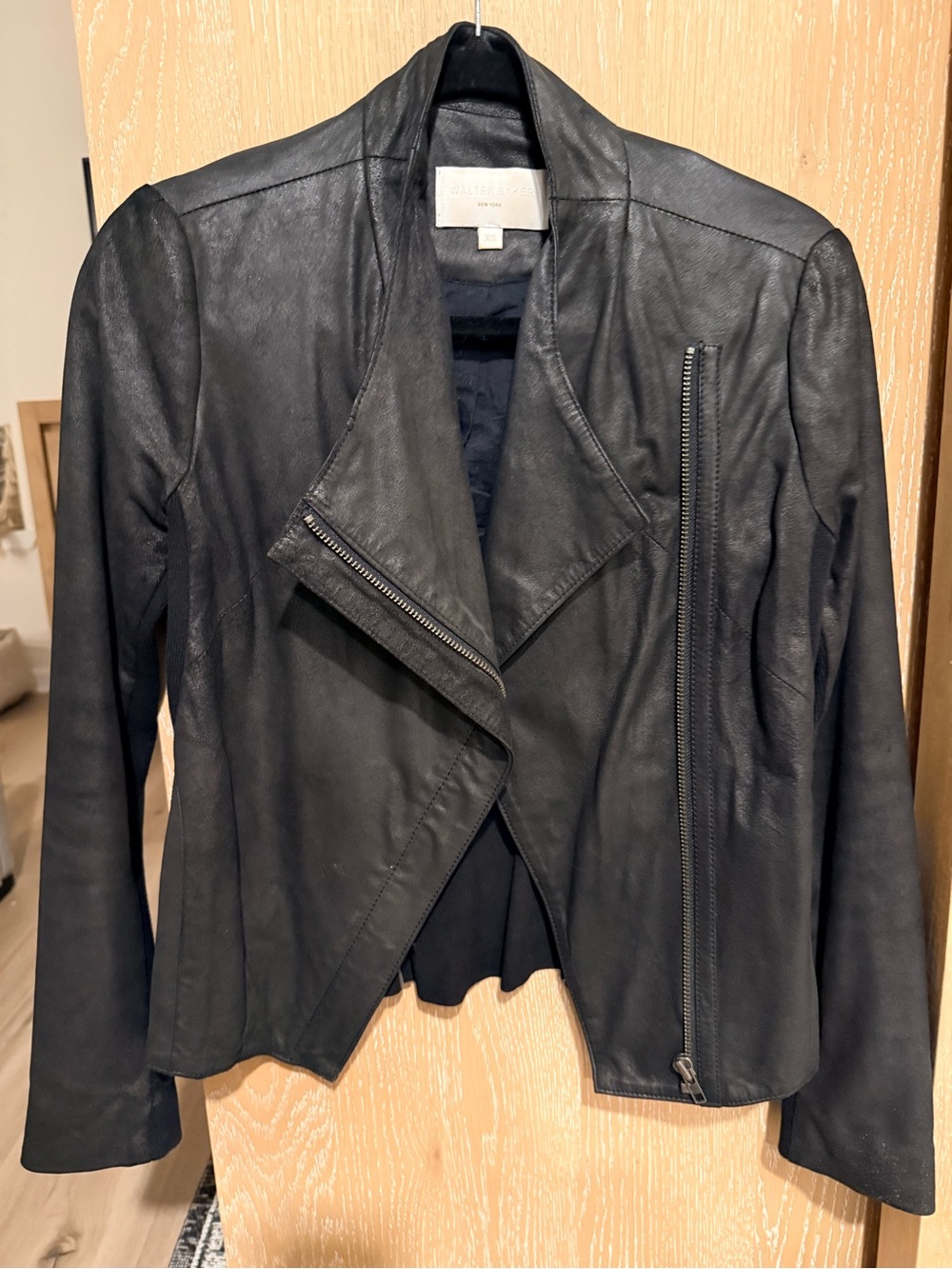 Walter Baker Black Leather Asymmetrical Zip Jacket